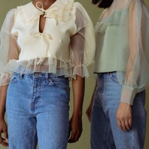 Ruffle Organza Puff Sleeve Tops