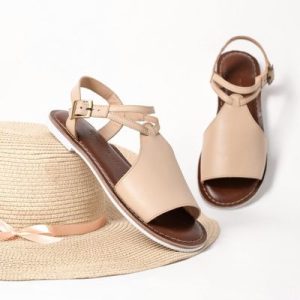 Beige Leather Open-Toe Sandals
