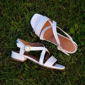 White Strappy Low Block Sandals
