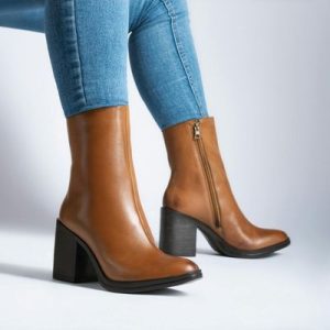 Tan High-Heel Ankle Boots